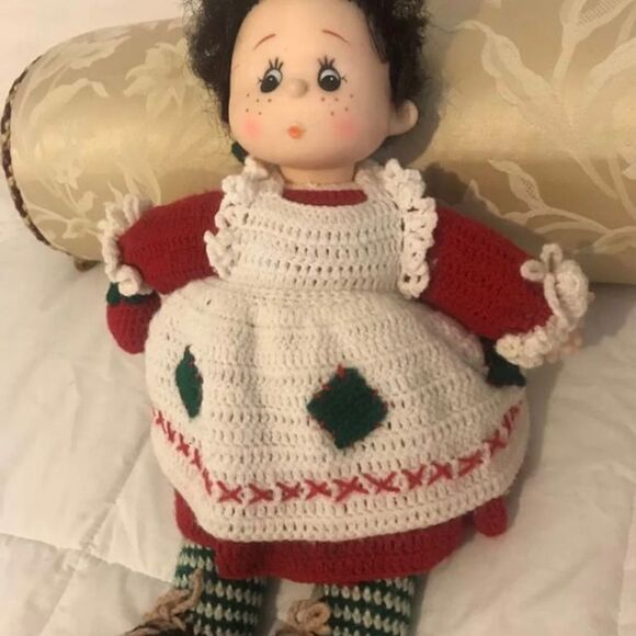 Vintage Crocheted Handmade Knitted Yarn Retro STRAWBERRY SHORTCAKE Doll - Picture 7 of 11